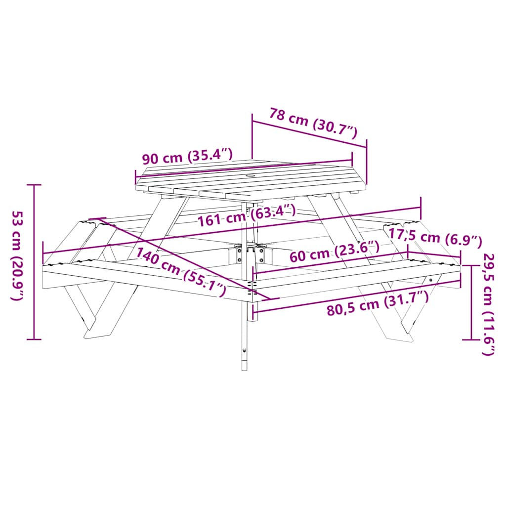 Picnic Table for 6 Kids with Benches Hexagon Solid Wood Fir