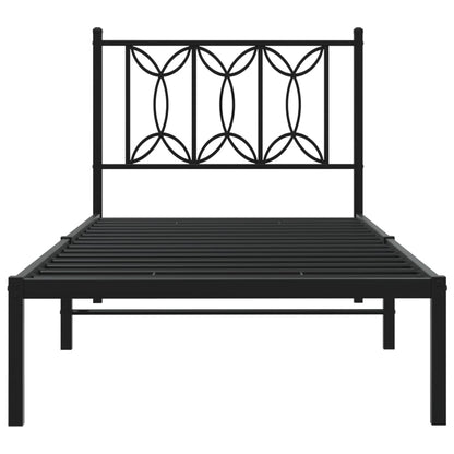 Metal Bed Frame without Mattress with Headboard Black 75x190cm