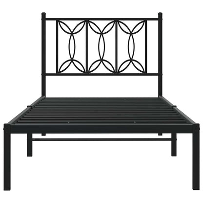 Metal Bed Frame without Mattress with Headboard Black 90x190cm