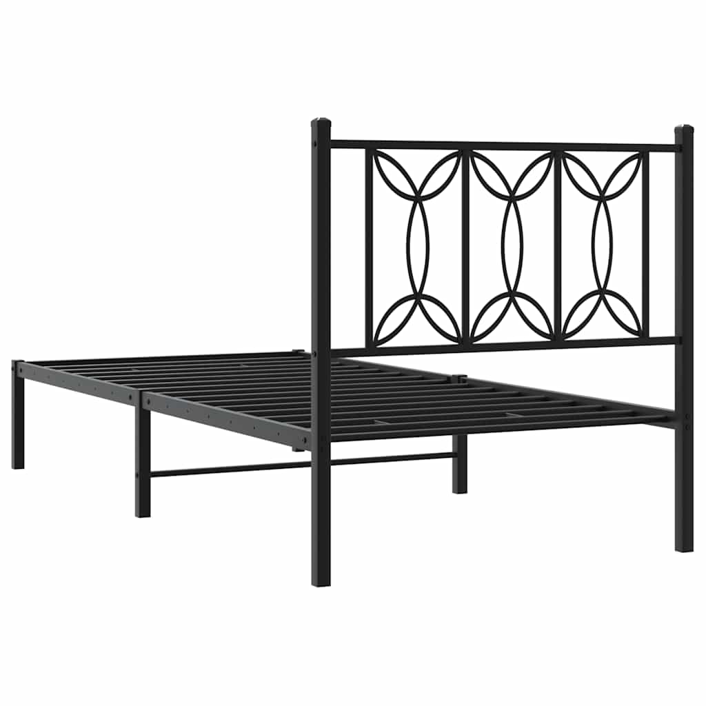 Metal Bed Frame without Mattress with Headboard Black 90x190cm