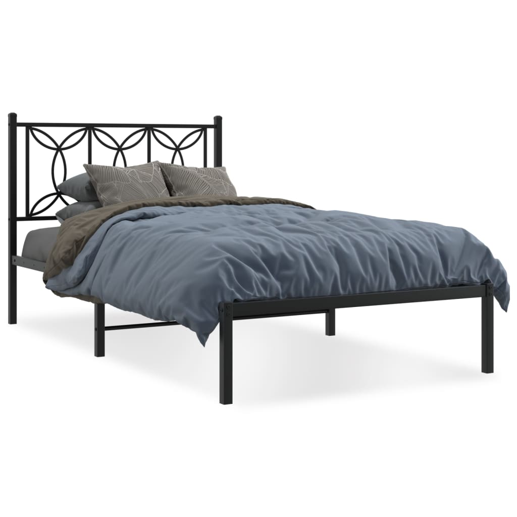 Metal Bed Frame without Mattress with Headboard Black 100x190cm