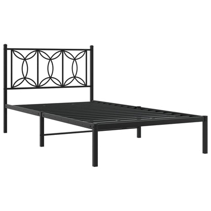 Metal Bed Frame without Mattress with Headboard Black 100x190cm