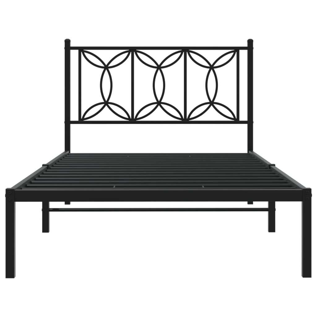 Metal Bed Frame without Mattress with Headboard Black 100x190cm
