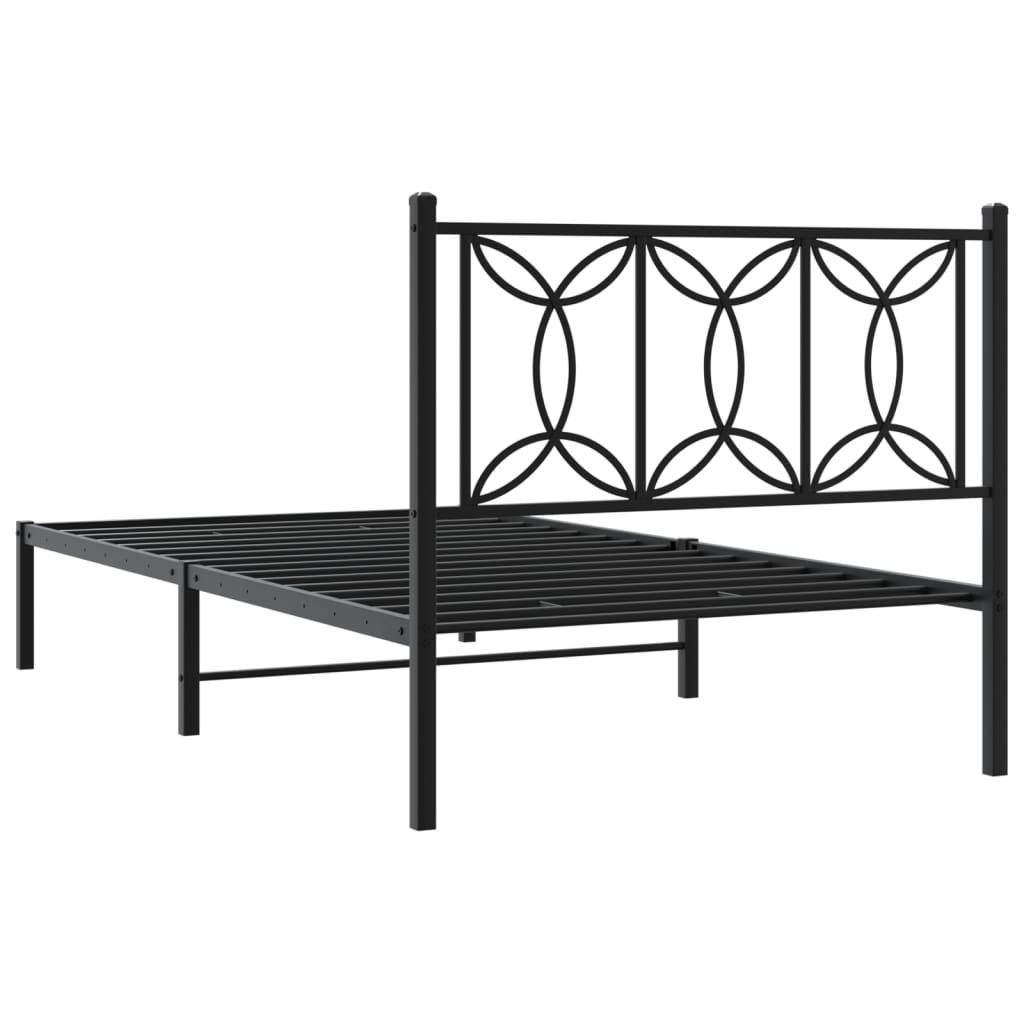 Metal Bed Frame without Mattress with Headboard Black 100x190cm