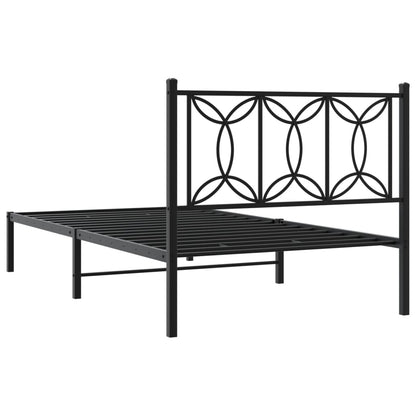 Metal Bed Frame without Mattress with Headboard Black 100x190cm