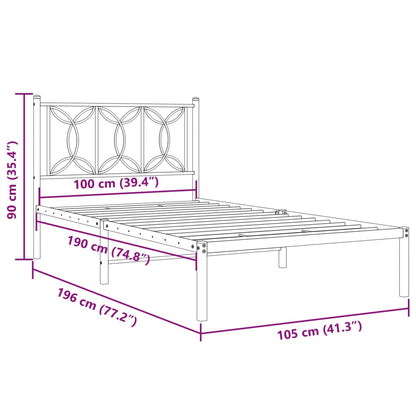 Metal Bed Frame without Mattress with Headboard Black 100x190cm