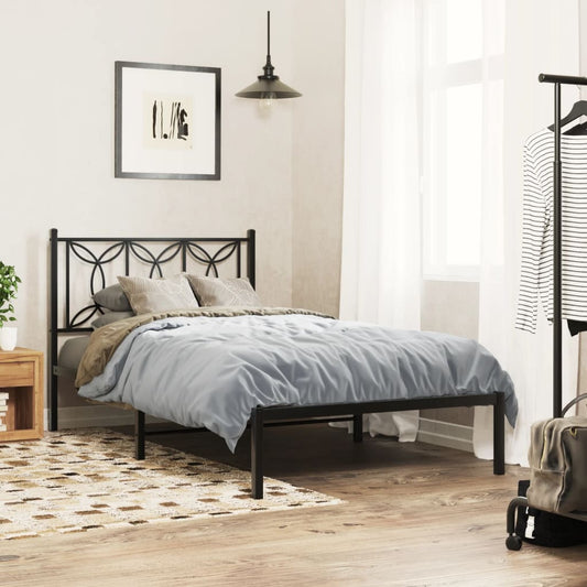 Metal Bed Frame without Mattress with Headboard Black 100x190cm