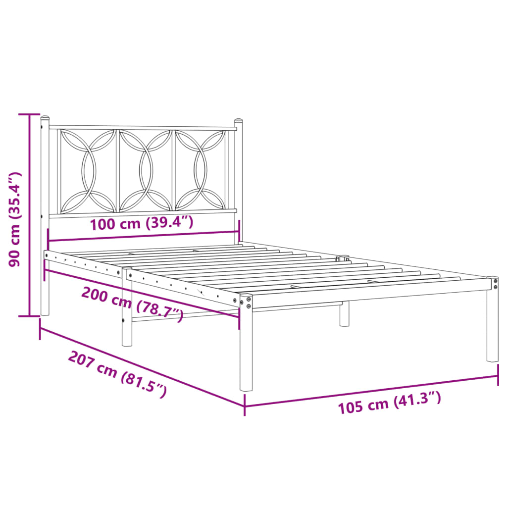 Bed Frame | Black | Steel | Single | Bed Frame | Rectangular | Modern