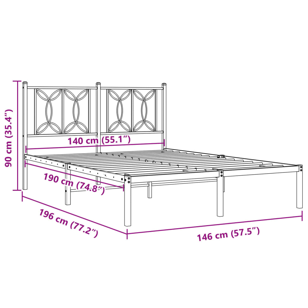 Bed Frame | Black | Steel | Double | Bed Frame | Rectangular | Modern