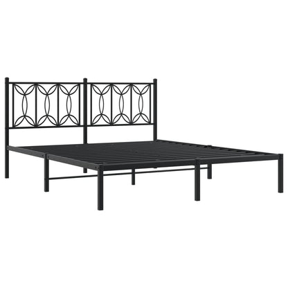 Metal Bed Frame without Mattress with Headboard Black 150x200cm