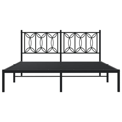 Metal Bed Frame without Mattress with Headboard Black 150x200cm