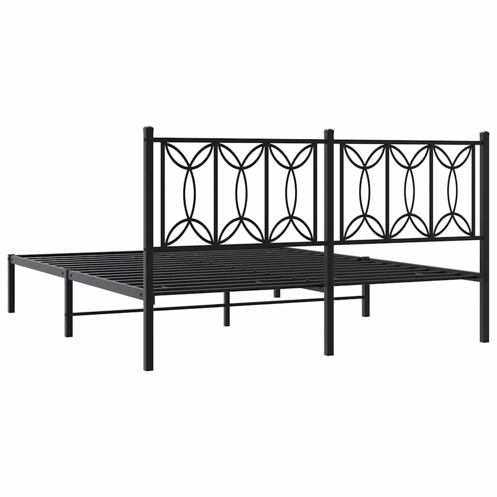 Metal Bed Frame without Mattress with Headboard Black 160x200cm