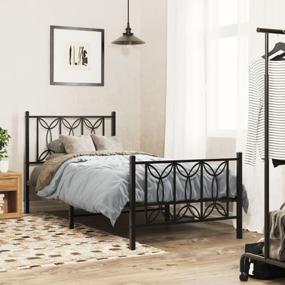 Metal Bed Frame without Mattress with Footboard Black 80x200cm