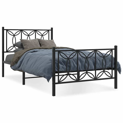 Metal Bed Frame without Mattress with Footboard Black 100x200cm