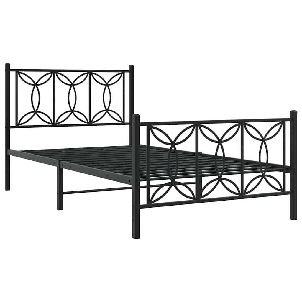 Metal Bed Frame without Mattress with Footboard Black 100x200cm