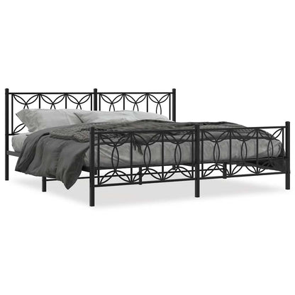 Metal Bed Frame without Mattress with Footboard Black 193x203cm