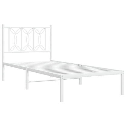 Metal Bed Frame without Mattress with Headboard White 75x190cm