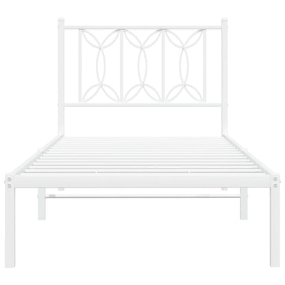 Metal Bed Frame without Mattress with Headboard White 75x190cm