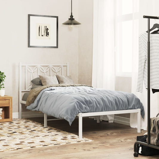 Metal Bed Frame without Mattress with Headboard White 75x190cm