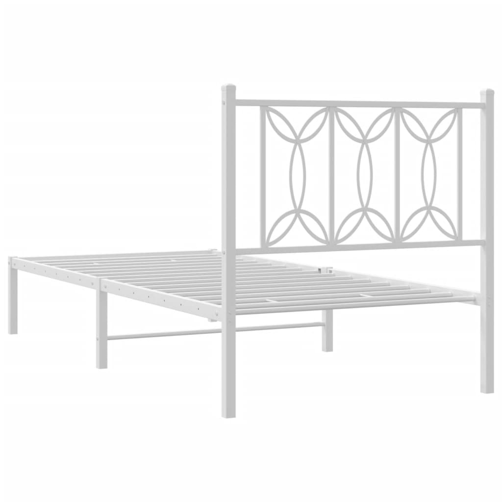 Metal Bed Frame without Mattress with Headboard White 90x200cm