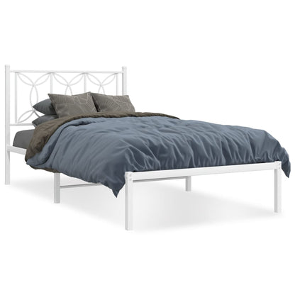 Metal Bed Frame without Mattress with Headboard White 100x190cm