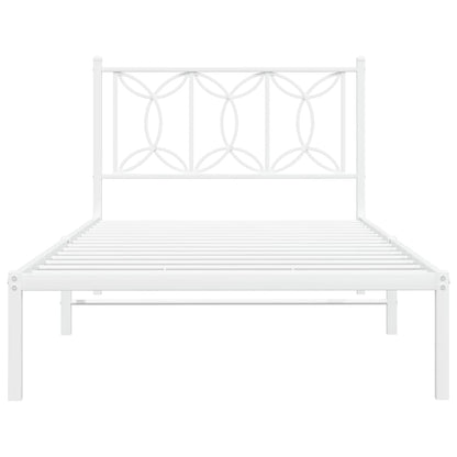 Metal Bed Frame without Mattress with Headboard White 100x190cm