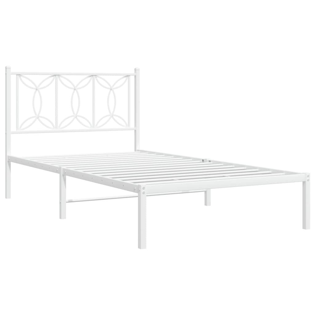 Metal Bed Frame without Mattress with Headboard White 100x200cm