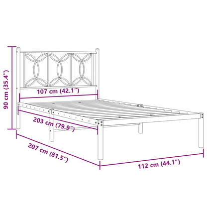 Metal Bed Frame without Mattress with Headboard White 107x203cm