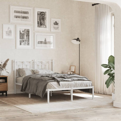 Metal Bed Frame without Mattress with Headboard White 120x190cm