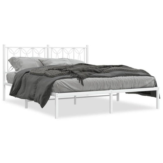 Metal Bed Frame without Mattress with Headboard White 160x200cm