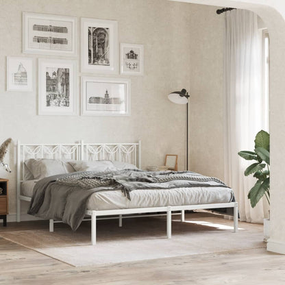 Metal Bed Frame without Mattress with Headboard White 160x200cm