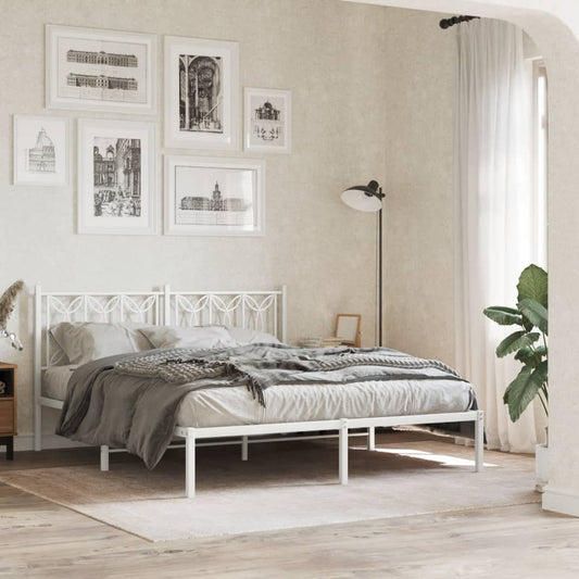 Metal Bed Frame without Mattress with Headboard White 160x200cm