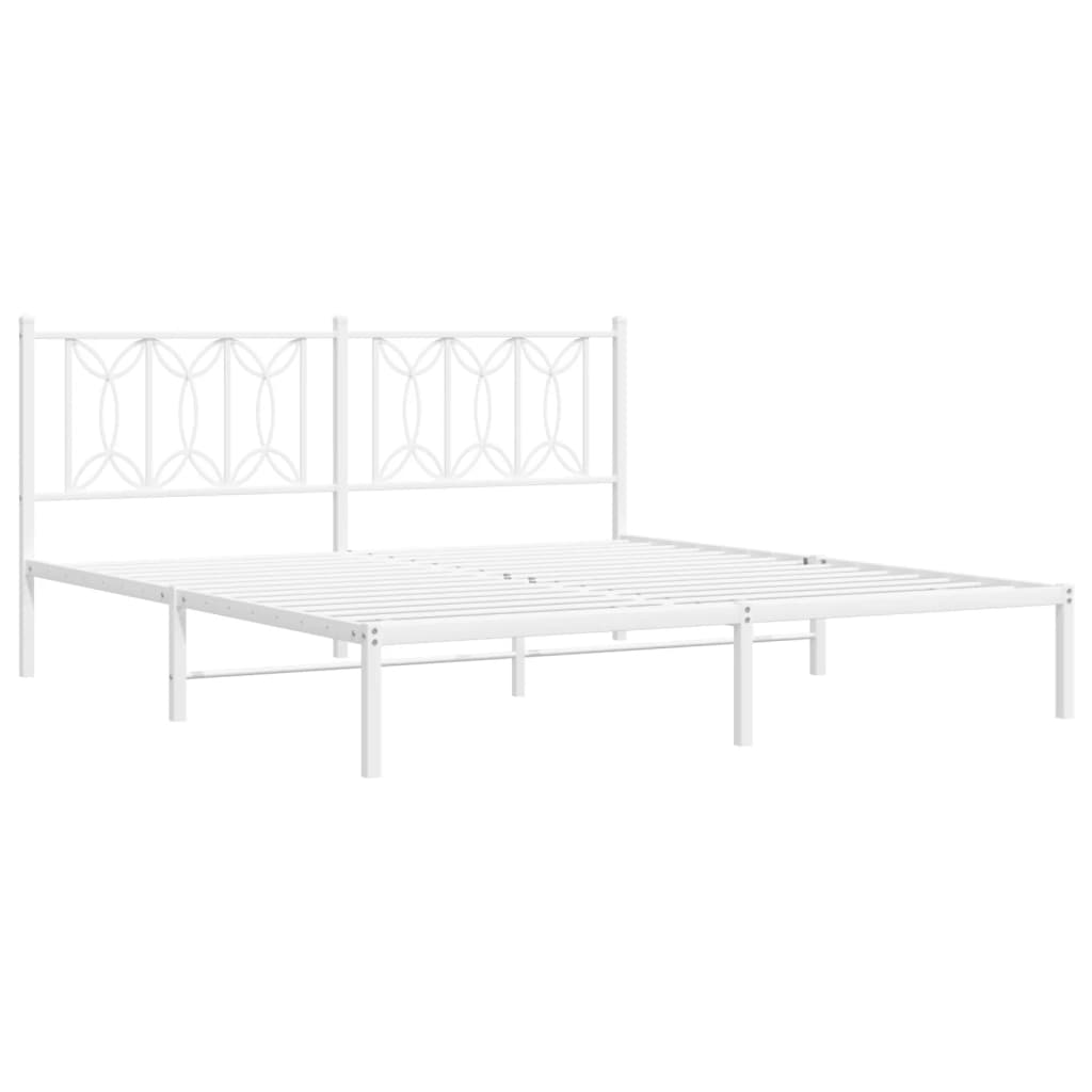 Metal Bed Frame without Mattress with Headboard White 180x200cm