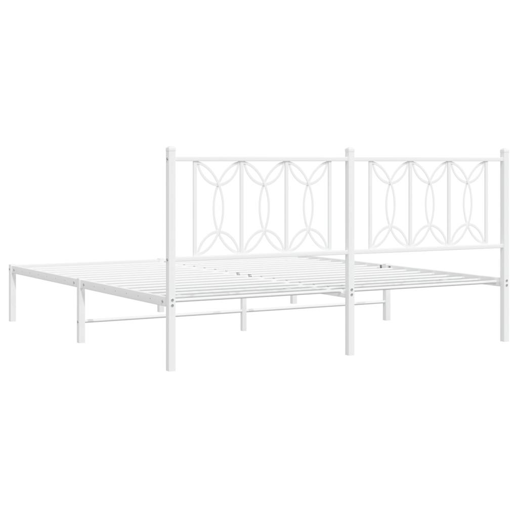 Metal Bed Frame without Mattress with Headboard White 180x200cm