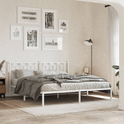 Metal Bed Frame without Mattress with Headboard White 180x200cm