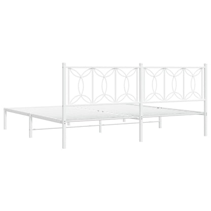 Metal Bed Frame without Mattress with Headboard White 193x203cm