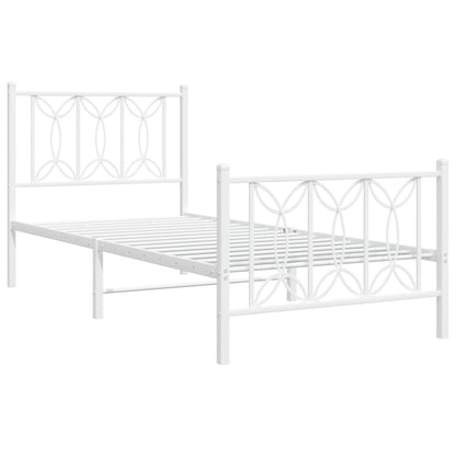 Metal Bed Frame without Mattress with Footboard White 75x190cm