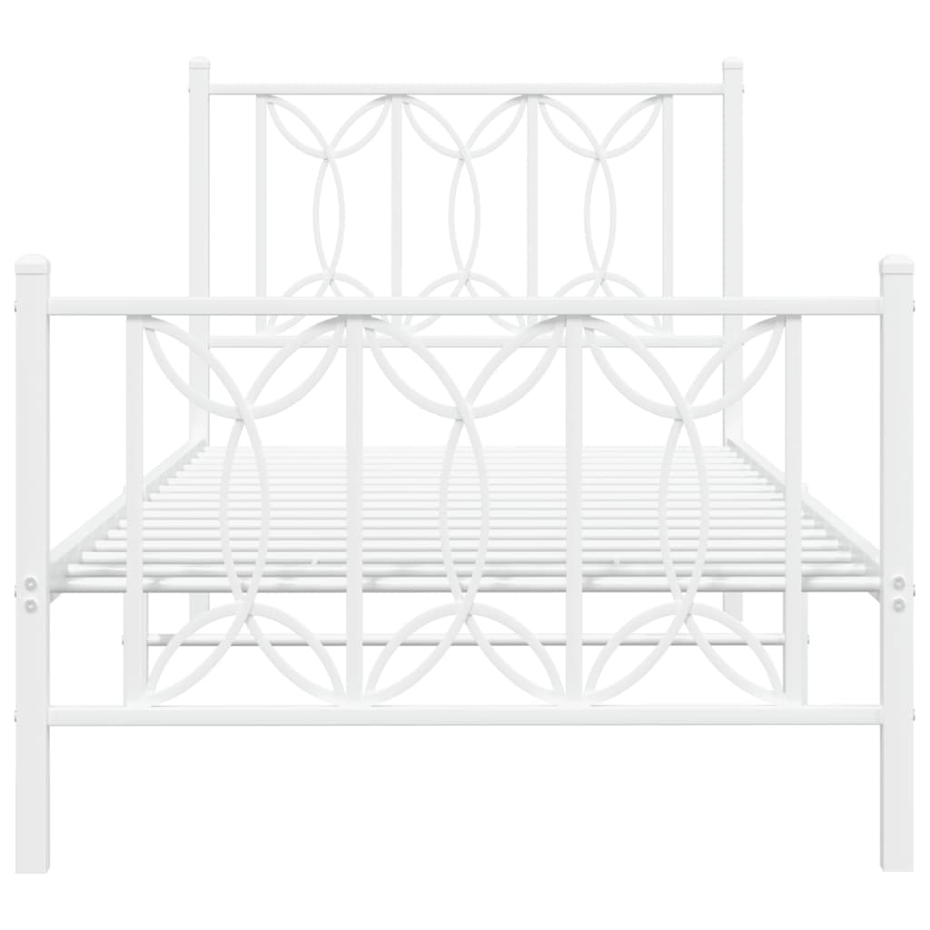 Metal Bed Frame without Mattress with Footboard White 75x190cm