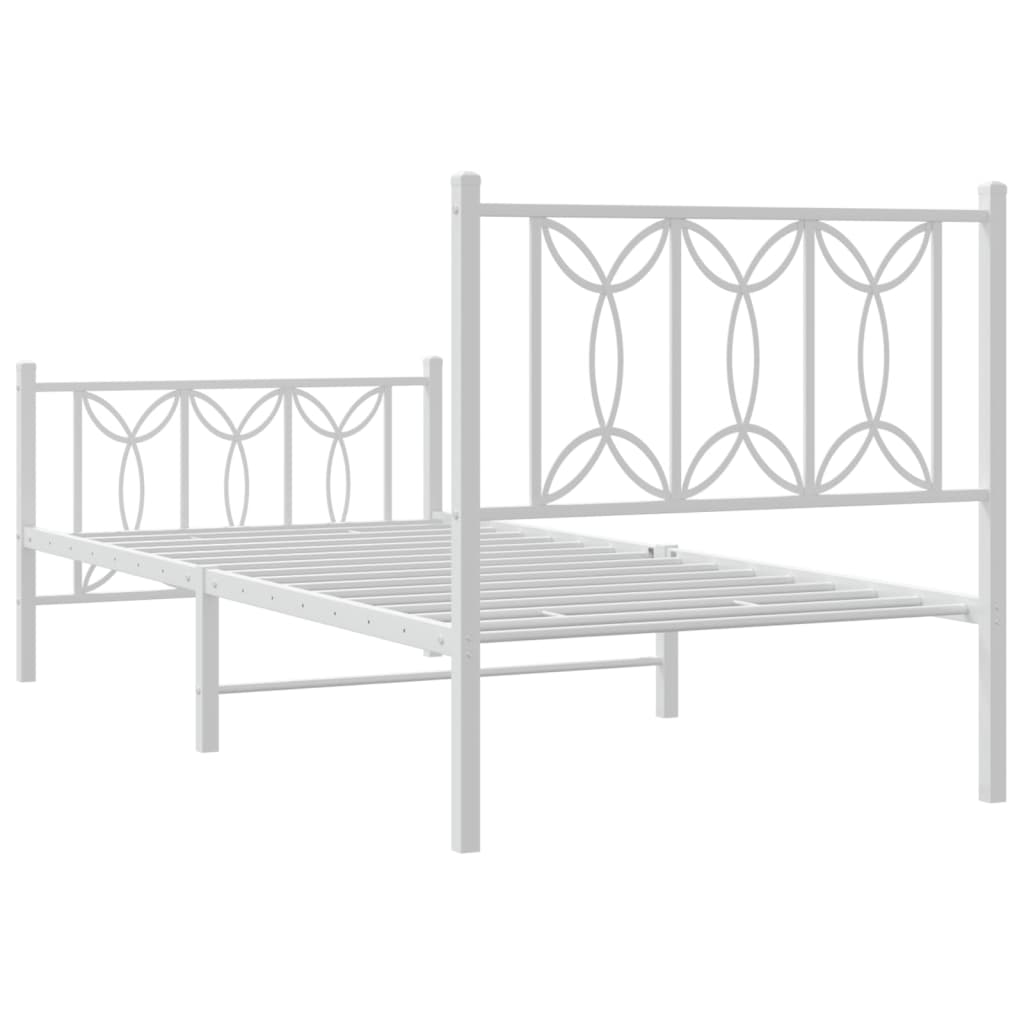 Metal Bed Frame without Mattress with Footboard White 75x190cm