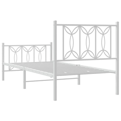 Metal Bed Frame without Mattress with Footboard White 75x190cm