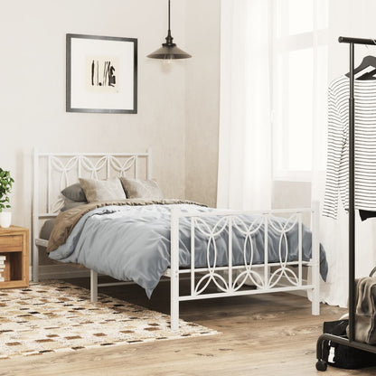 Metal Bed Frame without Mattress with Footboard White 80x200cm