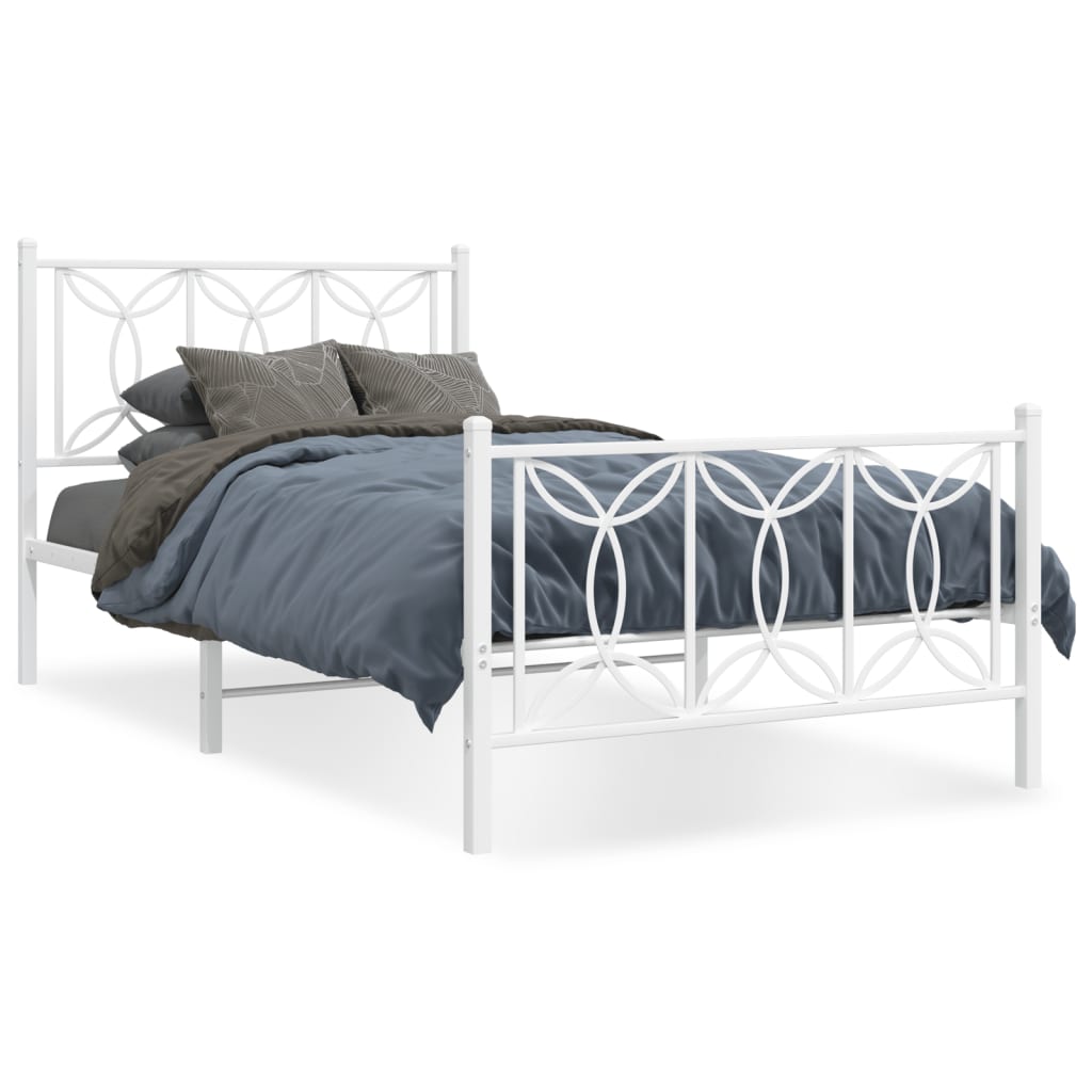 Metal Bed Frame without Mattress with Footboard White 107x203cm