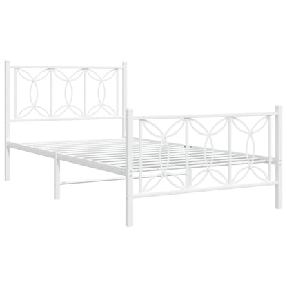 Metal Bed Frame without Mattress with Footboard White 107x203cm