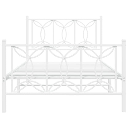 Metal Bed Frame without Mattress with Footboard White 107x203cm