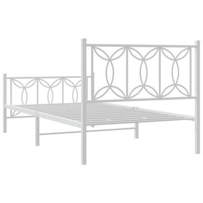 Metal Bed Frame without Mattress with Footboard White 107x203cm
