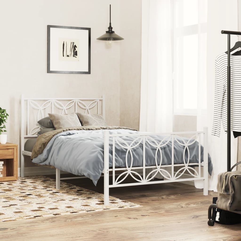 Metal Bed Frame without Mattress with Footboard White 107x203cm