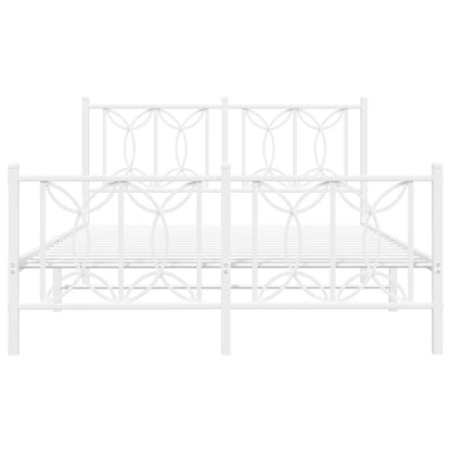 Metal Bed Frame without Mattress with Footboard White 135x190cm