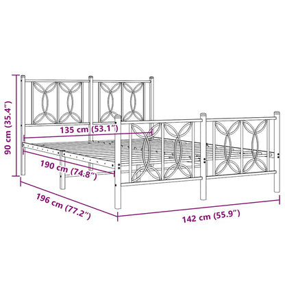 Metal Bed Frame without Mattress with Footboard White 135x190cm