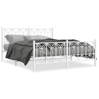 Metal Bed Frame without Mattress with Footboard White 150x200cm