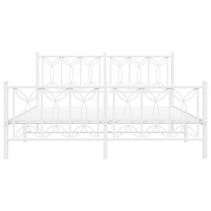 Metal Bed Frame without Mattress with Footboard White 150x200cm